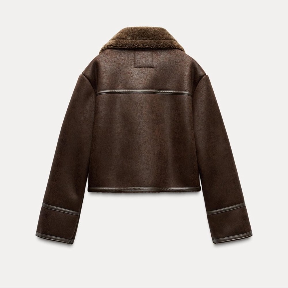 ZARA Shearling Cropped Biker Jacket - Picture 5 of 5